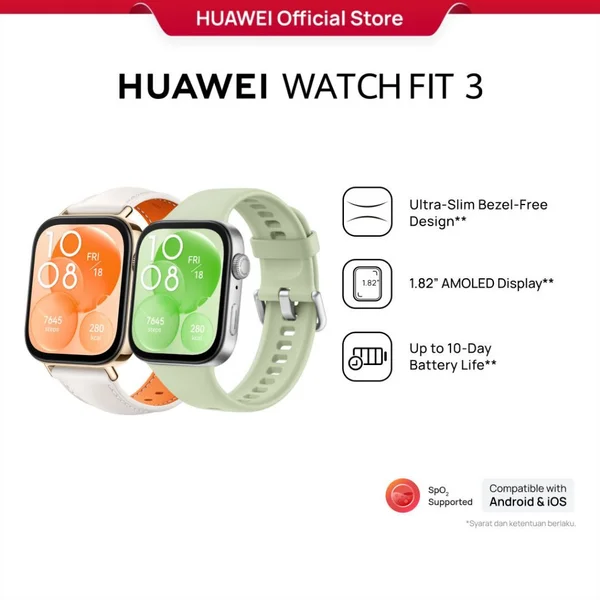 Huawei Watch Fit 3 Ultra Slim AMOLED GPS - Smartwatch Stylish & Ringkas
