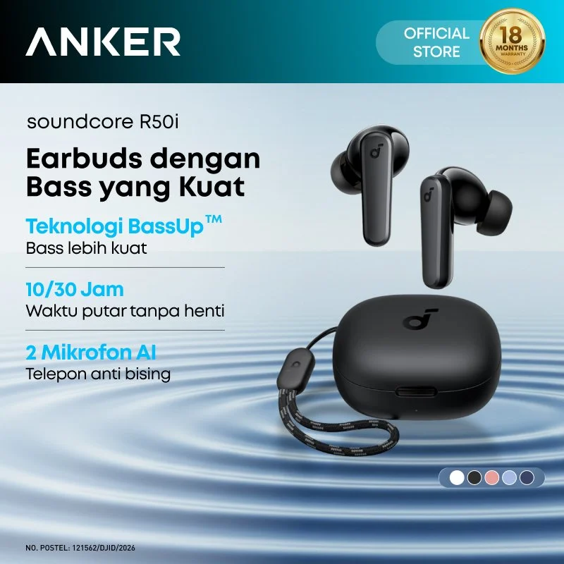Soundcore Anker R50i TWS Earbuds - Bass Kuat, Baterai Tahan Lama