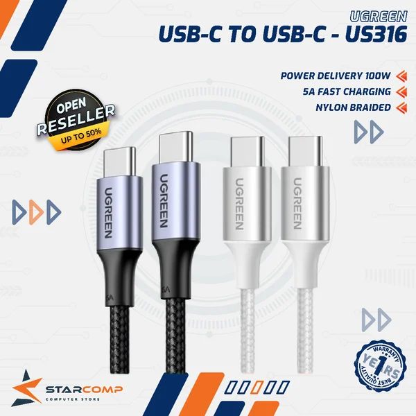 UGREEN USB-C ke USB-C 100W — Kabel Charger Serbaguna